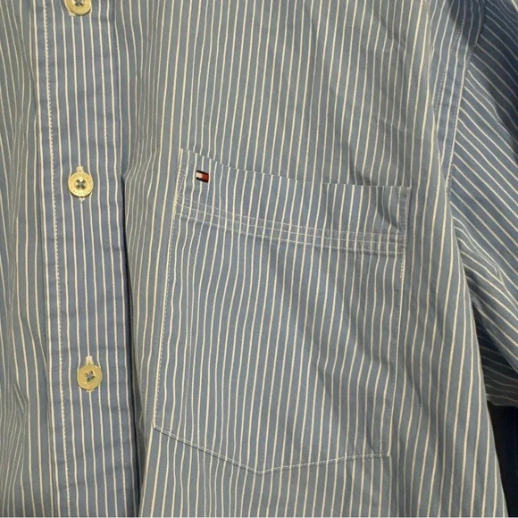 Tommy Hilfiger Blue Striped Dress Shirt‎ Men's Size Large - Picture 6 of 16